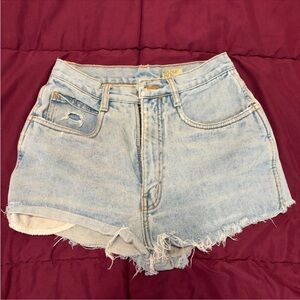 Light Wash Denim Frayed Hem Women's Shorts